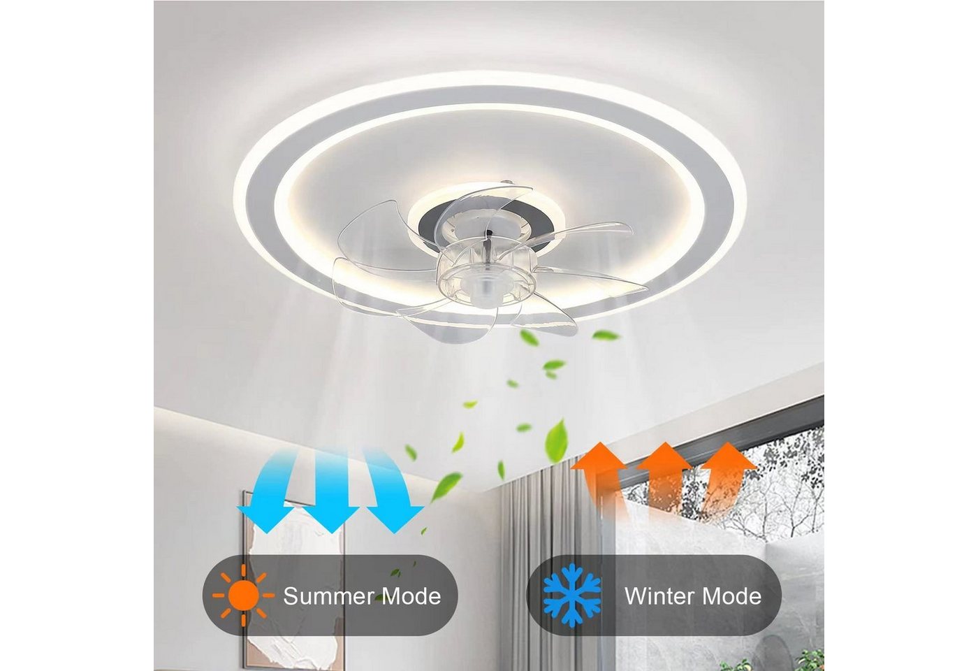 JDONG Deckenventilator mit Beleuchtung und Timer 54W Leise Deckenleuchte Ventilator Dimmbar, Einstellbare Windgeschwindigkeit für Wohnzimmer Esszimmer Schlafzim – Bild 3 von 5