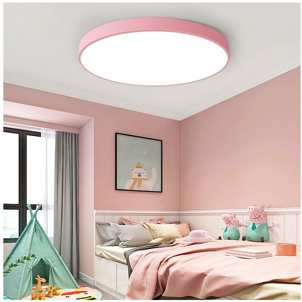 JDONG LED Deckenleuchte 36W Rund Flach Rosa/Grau/Blau Deckenlampe Durchmesser 40cm, 3000LM Kinderzimmerlamp, 3000K Warmweiß Modern Schlicht Lampe Dünn, für Schl