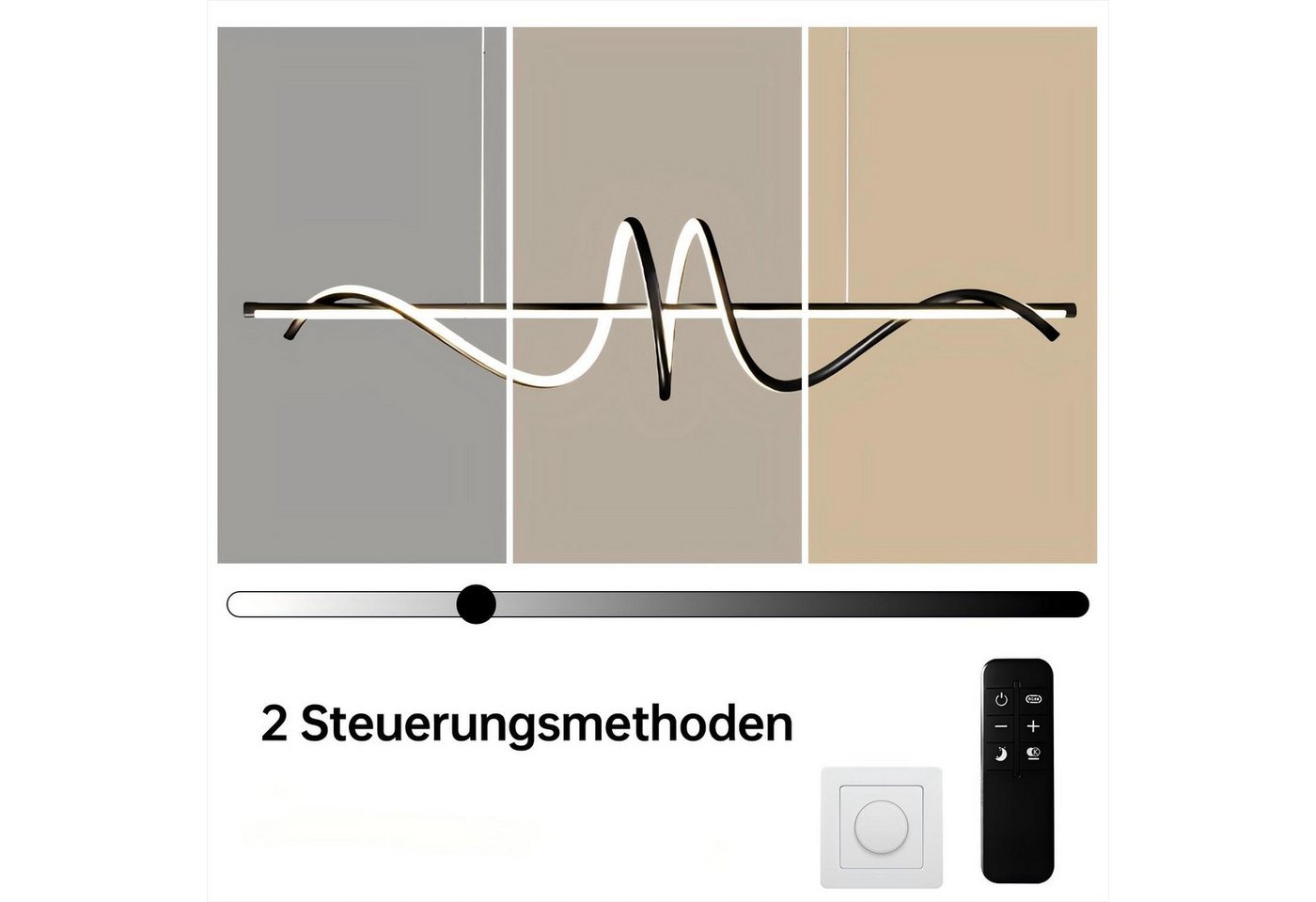 JDONG LED Pendelleuchte Schwarz 90cm Moderne Spirale höhenverstellbare Hängeleuchte, Pendelleuchten dimmbar mit Fernbedienung, flimmerfrei augenschonend, Kronle – Bild 2 von 5