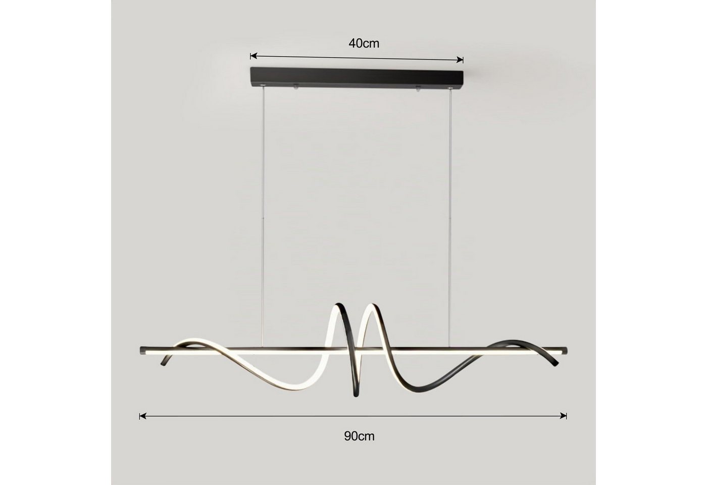 JDONG LED Pendelleuchte Schwarz 90cm Moderne Spirale höhenverstellbare Hängeleuchte, Pendelleuchten dimmbar mit Fernbedienung, flimmerfrei augenschonend, Kronle – Bild 4 von 5