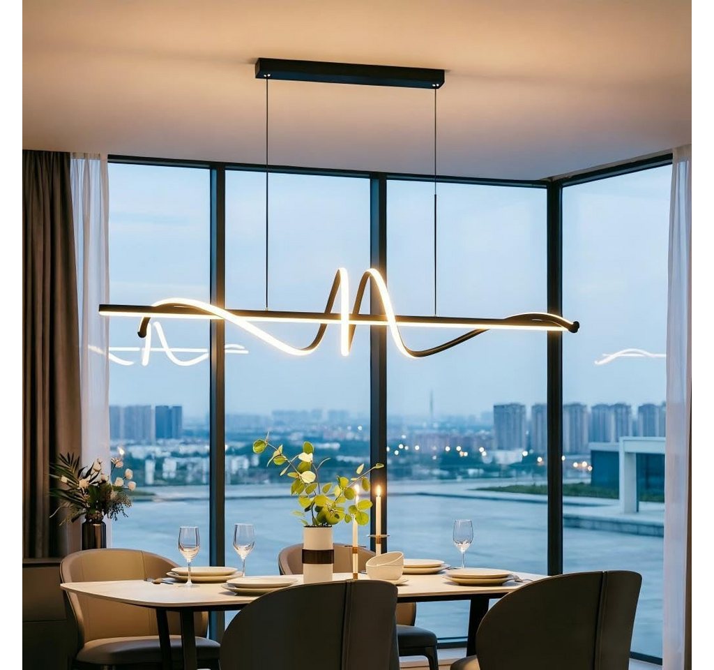 JDONG LED Pendelleuchte Schwarz 90cm Moderne Spirale höhenverstellbare Hängeleuchte, Pendelleuchten dimmbar mit Fernbedienung, flimmerfrei augenschonend, Kronle – Bild 5 von 5