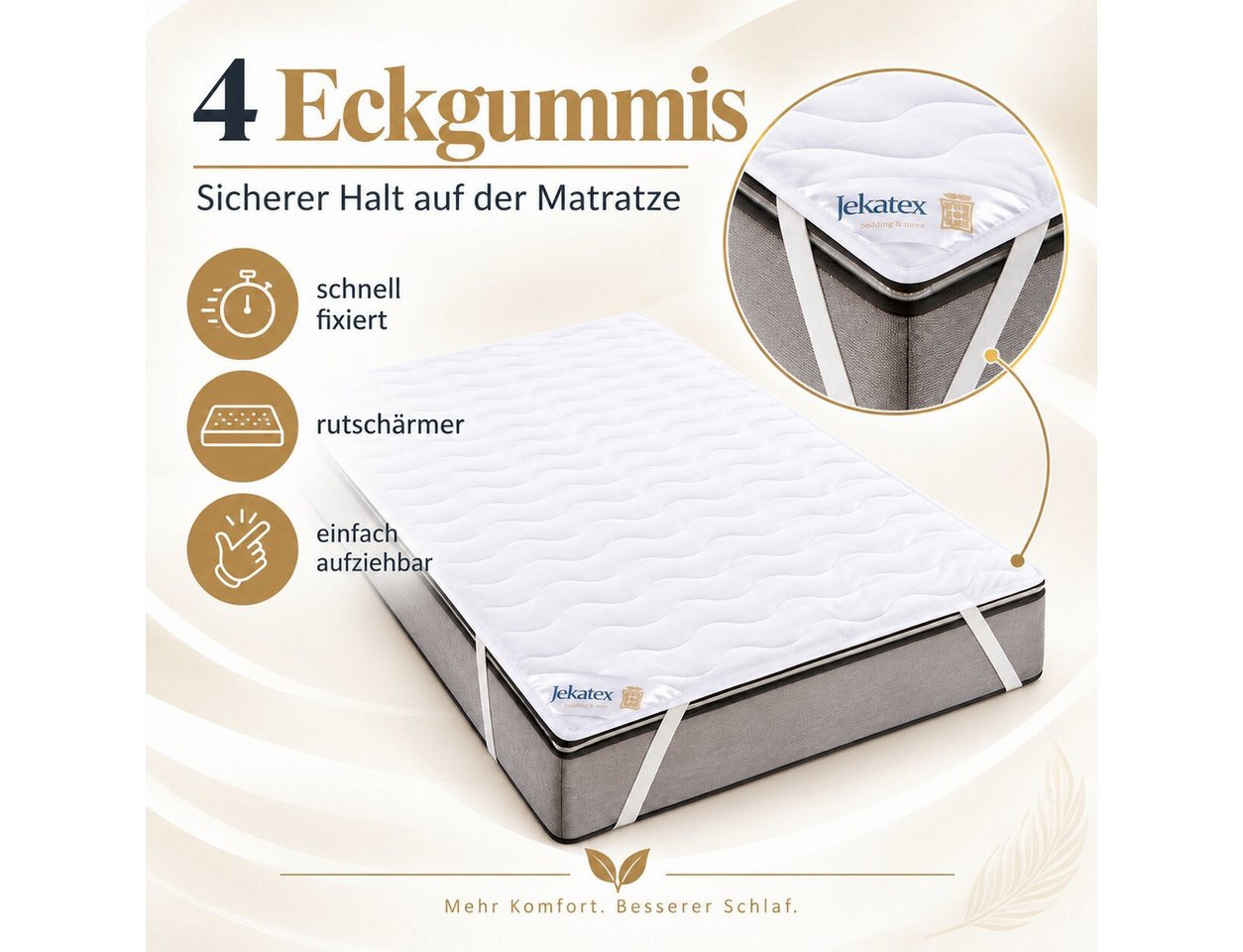 Matratzenauflage Denver, Matratzenauflage – supersoft, hygienisch bis 95 °C waschbar Jekatex, In vielen Größen erhältlich von 80 x 200 cm bis 200 x 200 cm – Bild 4 von 5