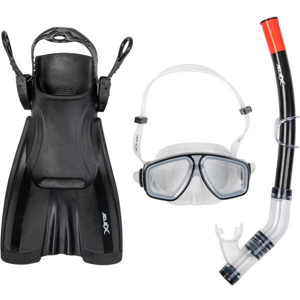 JELEX Schnorchel Deepsea Schnorchel Set mit Flossen, beschlagfrei, stoßfeste Brillengläser