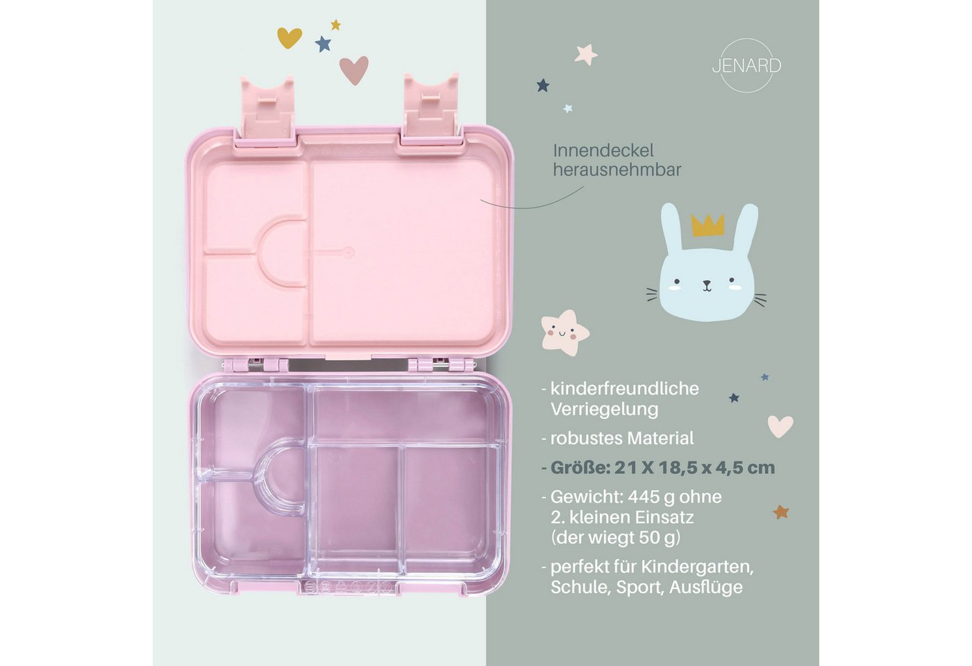 JENARD Lunchbox Brotdose Kinder mit 7 Fächern – Bento Box für Schule & Kindergarten, PP, Tritan, Auslaufsicher, BPA-frei, herausnehmbarer Einsatz, kindgerecht – Bild 3 von 5