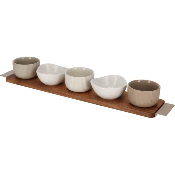 Jens Living Servierschale Bits & Bites Set, Akazienholz mit 5 Schalen & Metallgriffen, Tablet, Holz, Keramik, (6-tlg), Akazienholz, Metallgriffe, 5 Schalen, Tap