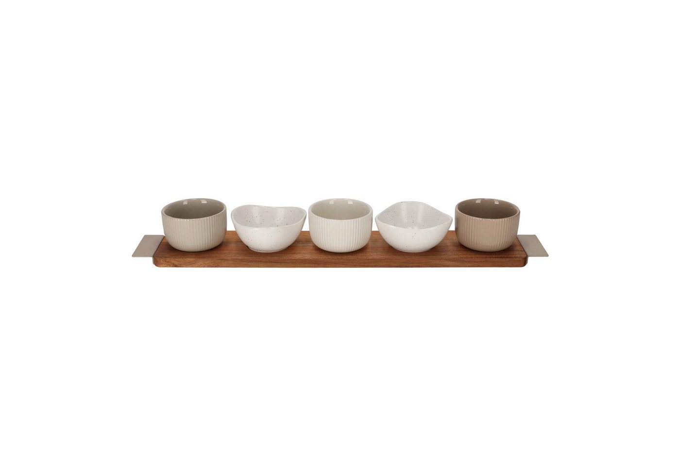 Jens Living Servierschale Bits & Bites Set, Akazienholz mit 5 Schalen & Metallgriffen, Tablet, Holz, Keramik, (6-tlg), Akazienholz, Metallgriffe, 5 Schalen, Tap – Bild 3 von 5