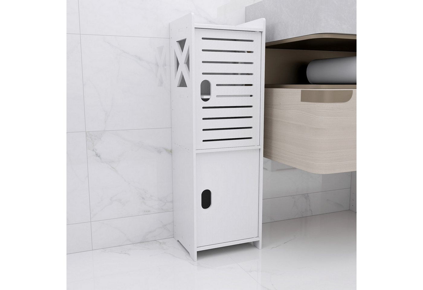 JEOBEST Badkommode Aufbewahrungsschrank, kleiner Schrank, (1-St, Badregal), Schmal mit Tür, 24x22x75 cm – Bild 2 von 5
