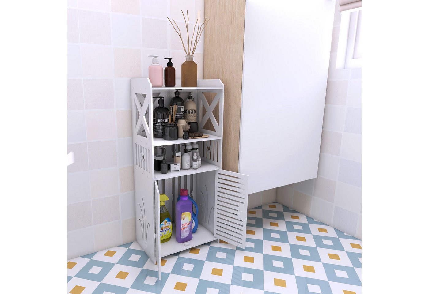 JEOBEST Badkommode Badezimmerschrank, Badschrank, Küchenschrank mit offenem Fach, (1-St, Badregal mit 2 Türen) 40 x 25 x 90 cm – Bild 2 von 5
