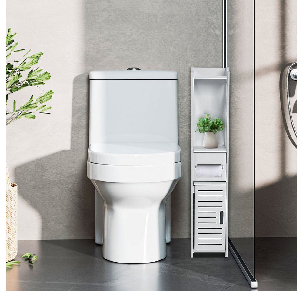 JEOBEST Badkommode Badezimmerschrank mit Toilettenpapierhalter, (1-St, Badregal), Schmal mit Tür, 20x15x80 cm – Bild 2 von 5