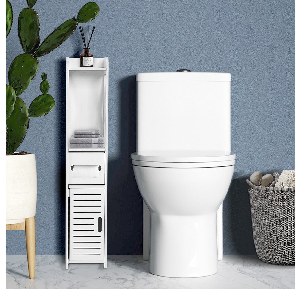 JEOBEST Badkommode Badezimmerschrank mit Toilettenpapierhalter, (1-St, Badregal), Schmal mit Tür, 20x15x80 cm – Bild 3 von 5