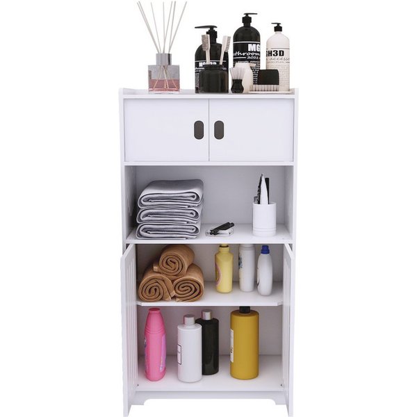 JEOBEST Badkommode Freistehende Bodenschränke, Beistellschrank, Aufbewahrungsschrank, Platzsparendes Badmöbel, Weiß 75x22x36cm