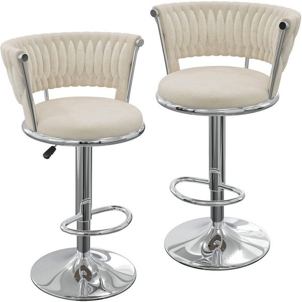 JEOBEST Barhocker Samtsitz Barstuhl, Küchenhocker mit geflochtener Rückenlehne Fußstütze, (2er Set) Barstühle höhenverstellbar 360° drehbar, Metallrahmen
