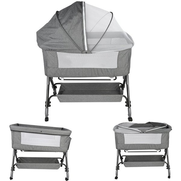JEOBEST Beistellbett Baby, Grab-and-go Baby Bett mit Matratze & Rädern für Neugeborene, Tragbare Babybett mit 4 verstellbaren Höhen & Matratze