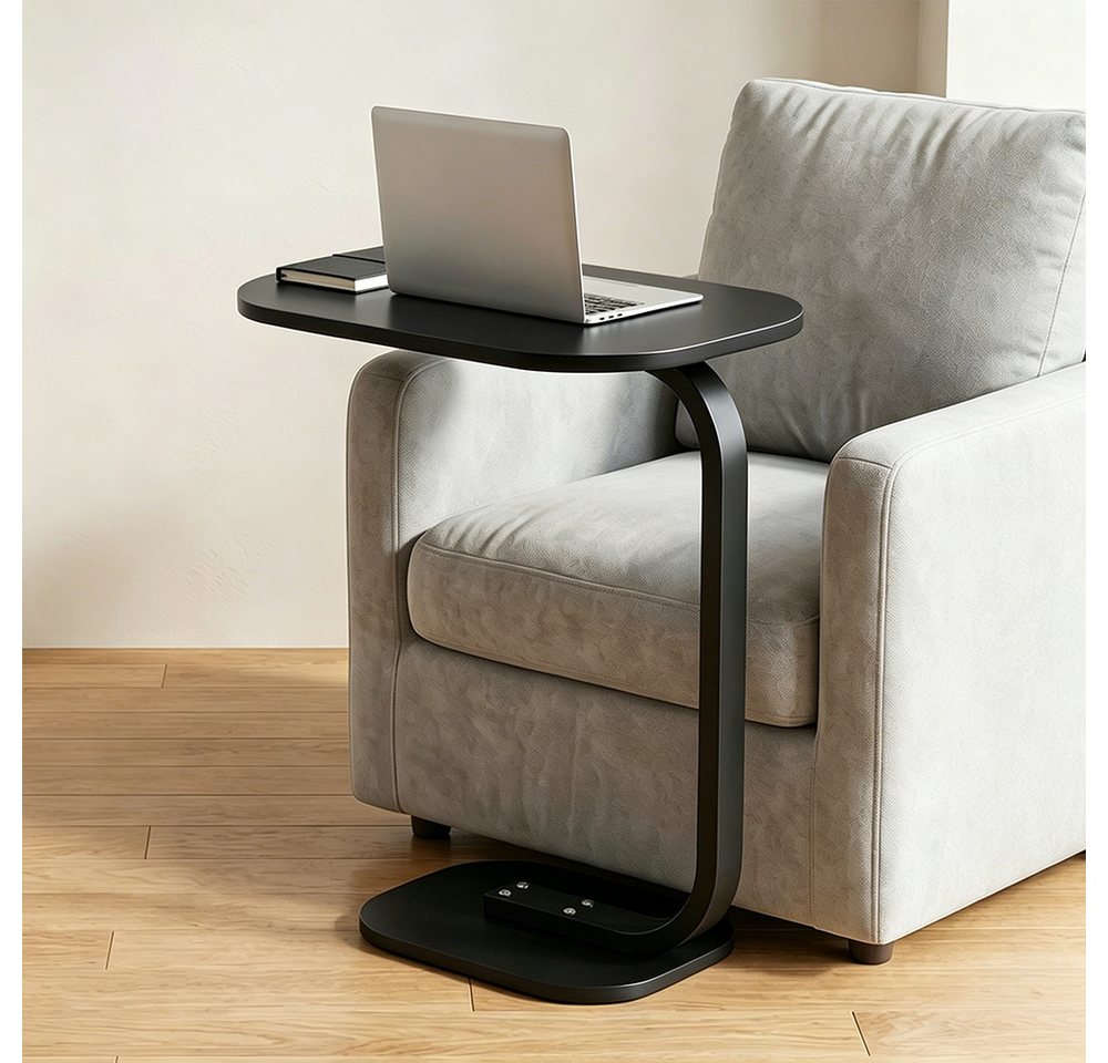 JEOBEST Beistelltisch Wohnzimmertisch, Sofatisch Couchtisch mit 2 Ebenen, C-Seitentisch Holz & Metall, Industrie-Design – Bild 2 von 5