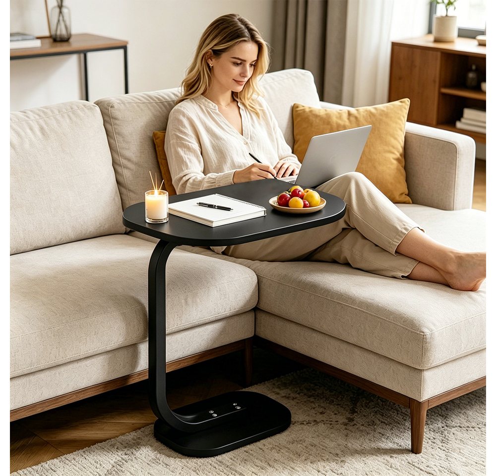 JEOBEST Beistelltisch Wohnzimmertisch, Sofatisch Couchtisch mit 2 Ebenen, C-Seitentisch Holz & Metall, Industrie-Design – Bild 3 von 5