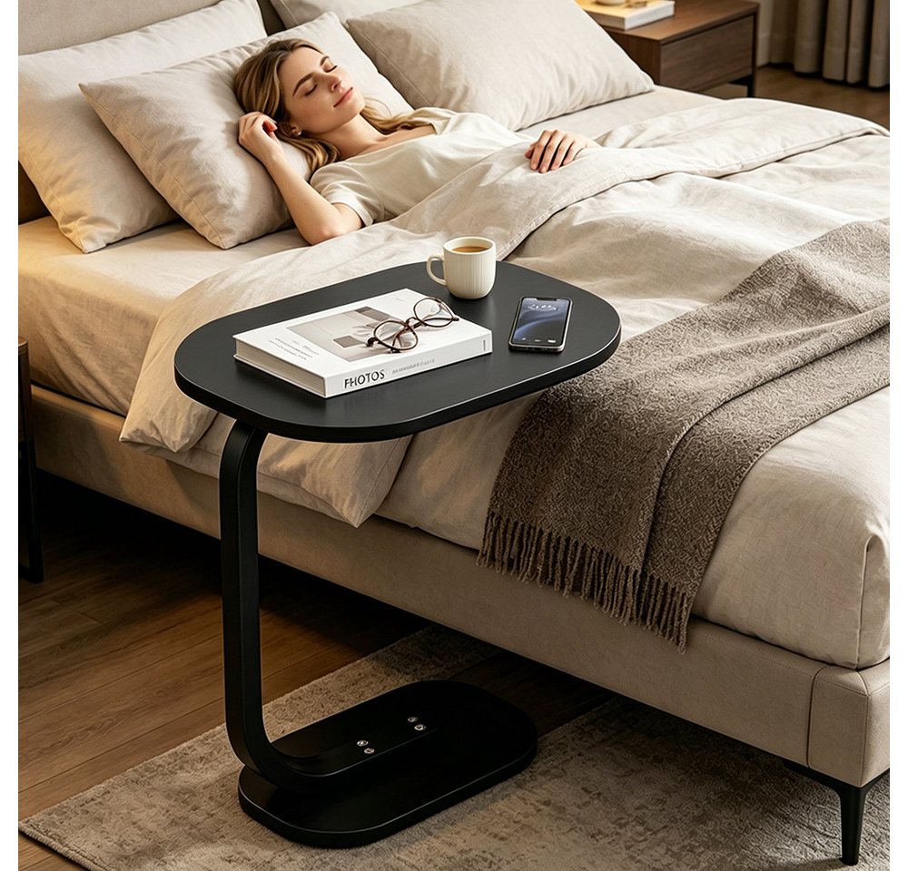 JEOBEST Beistelltisch Wohnzimmertisch, Sofatisch Couchtisch mit 2 Ebenen, C-Seitentisch Holz & Metall, Industrie-Design – Bild 4 von 5