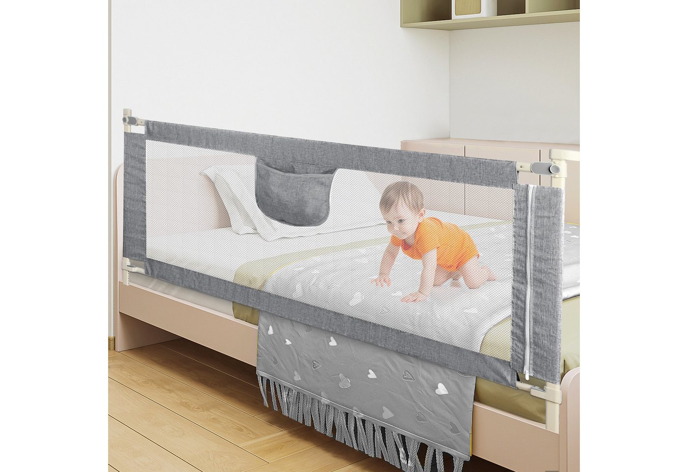 JEOBEST Bettschutzgitter Bettgitter, Kinderbettgitter Babybettgitter, Sicherheitsschutz, Rausfallschutz Bett [Eine Seite] 150 cm/180 cm, aus Metall – Bild 4 von 5