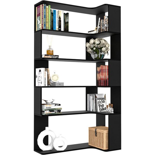 JEOBEST Bücherregal Eckregal, Eck-Bücherregal 5-stöckiges, Modernes Display Unit, L-förmiges Regal, H 169CM