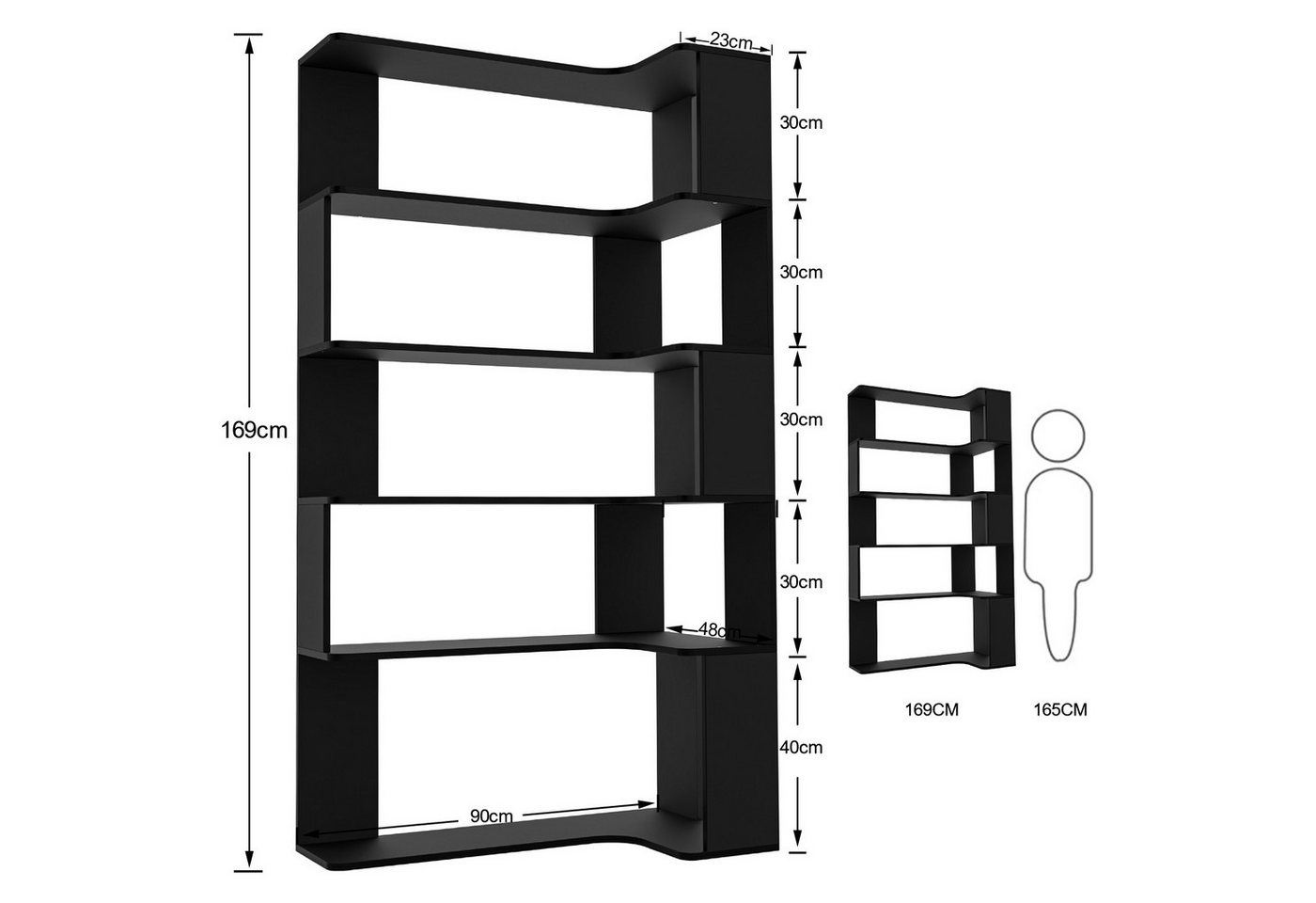 JEOBEST Bücherregal Eckregal, Eck-Bücherregal 5-stöckiges, Modernes Display Unit, L-förmiges Regal, H 169CM – Bild 2 von 4