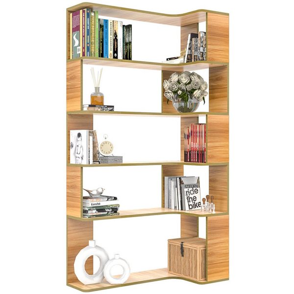 JEOBEST Bücherregal Eckregal, Eck-Bücherregal 5-stöckiges, Modernes Display Unit, L-förmiges Regal, H 169CM
