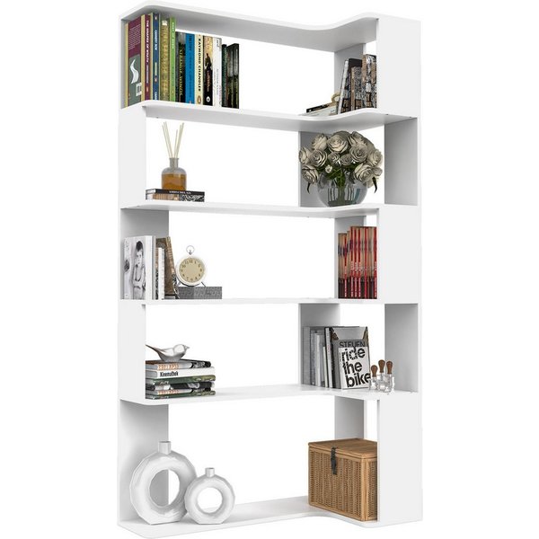 JEOBEST Bücherregal Eckregal, Eck-Bücherregal 5-stöckiges, Modernes Display Unit, L-förmiges Regal, H 169CM
