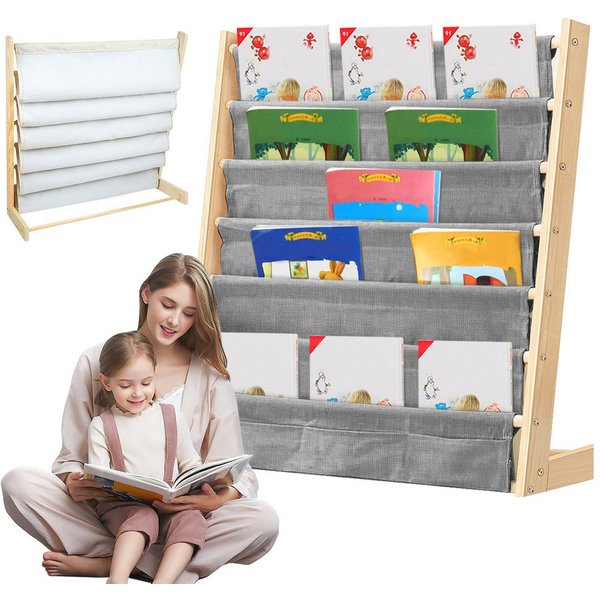 JEOBEST Bücherregal Kinder Bücherregal, Kinder-Bilderbuchregal, 7-Stöckige, Holz, Naturbeige