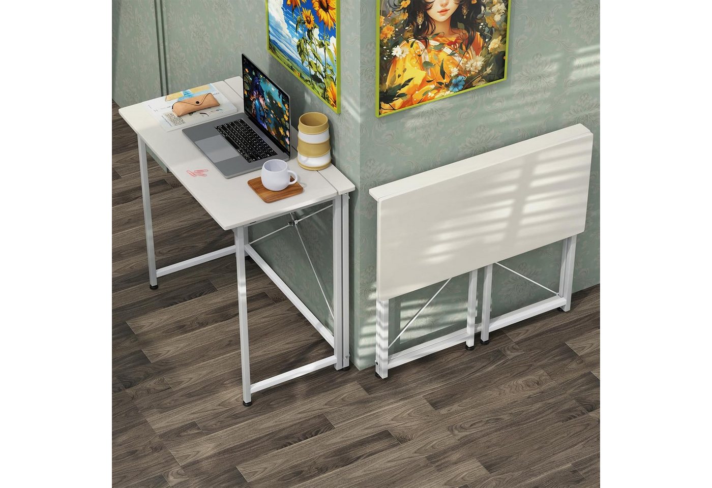 JEOBEST Computertisch Faltbar Tisch, Faltbarer Kleiner Schreibtisch Platzsparend, Klappbar PC Tisch 80 x 45 x 75cm – Bild 2 von 5
