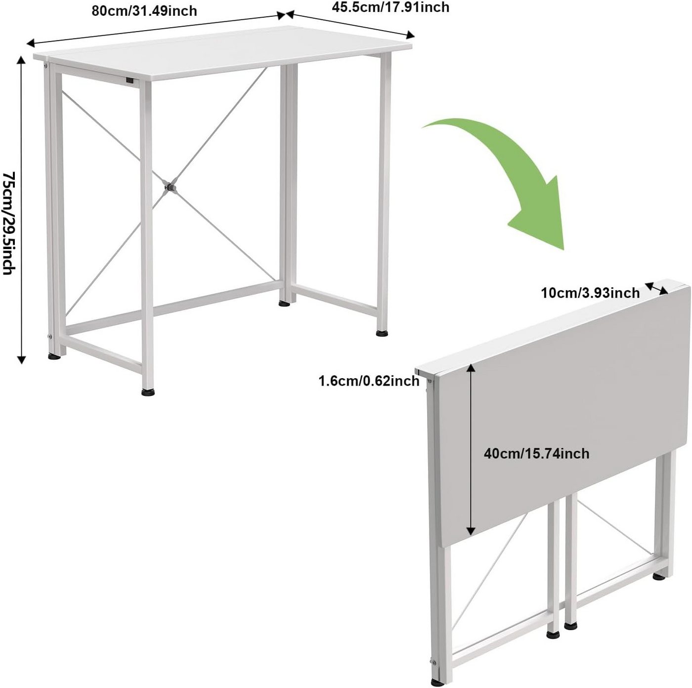 JEOBEST Computertisch Faltbar Tisch, Faltbarer Kleiner Schreibtisch Platzsparend, Klappbar PC Tisch 80 x 45 x 75cm – Bild 3 von 5