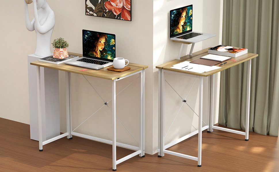 JEOBEST Computertisch Faltbar Tisch, Faltbarer Kleiner Schreibtisch Platzsparend, Klappbar PC Tisch 80 x 45 x 75cm – Bild 3 von 3