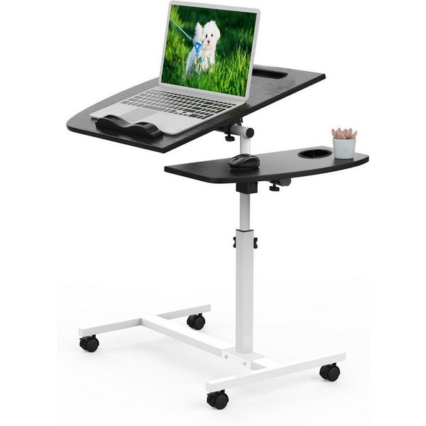 JEOBEST Computertisch Laptoptisch,Mobiler Beistelltisch Pflegetisch Höhenverstellbar 61-95cm, Laptopständer Holz mit Tablet Steckplatz, Stopperleisten+Becherhal
