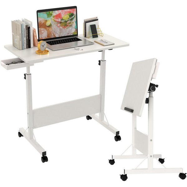 JEOBEST Computertisch Stehpult Höhenverstellbar Schreibtisch, Beistelltisch fürs Sofa, (Laptoptisch, 1-St) 180° Drehbaren Tischplatte, 4 Mobiler Rollen