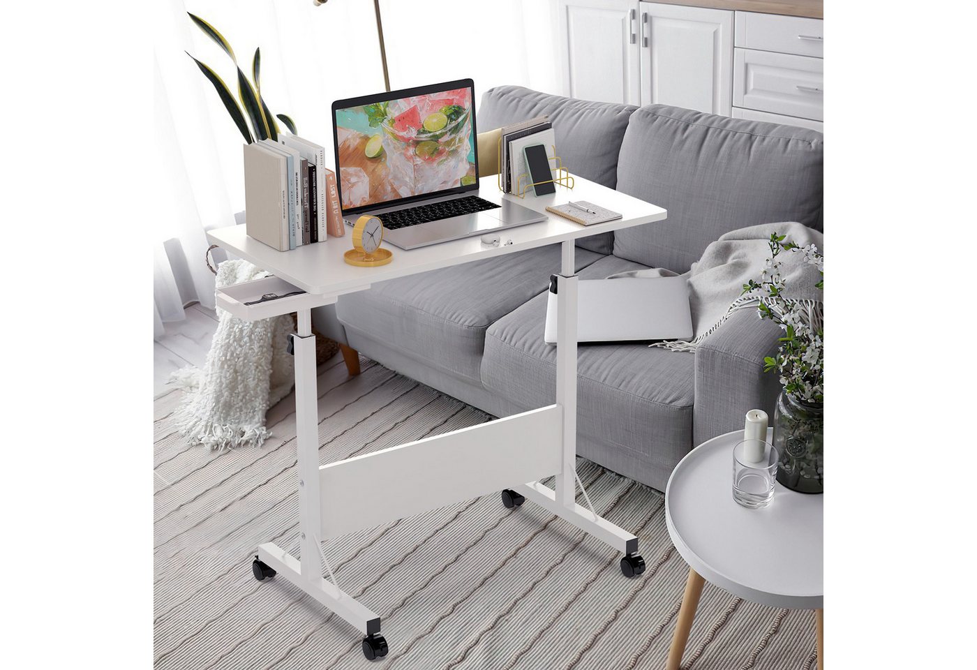 JEOBEST Computertisch Stehpult Höhenverstellbar Schreibtisch, Beistelltisch fürs Sofa, (Laptoptisch, 1-St) 180° Drehbaren Tischplatte, 4 Mobiler Rollen – Bild 2 von 5