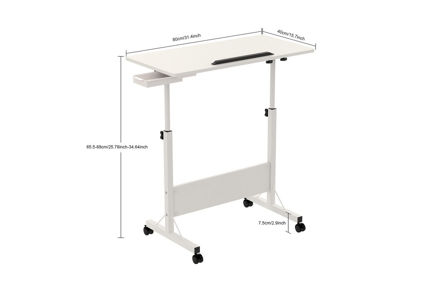 JEOBEST Computertisch Stehpult Höhenverstellbar Schreibtisch, Beistelltisch fürs Sofa, (Laptoptisch, 1-St) 180° Drehbaren Tischplatte, 4 Mobiler Rollen – Bild 4 von 5