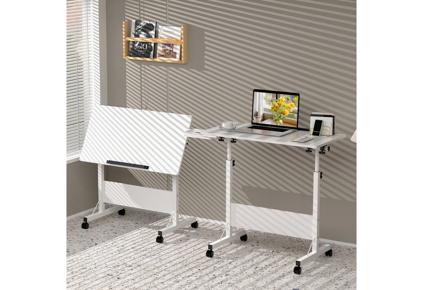 JEOBEST Computertisch Stehpult Höhenverstellbar Schreibtisch, Beistelltisch fürs Sofa, (Laptoptisch, 1-St) 180° Drehbaren Tischplatte, 4 Mobiler Rollen – Bild 5 von 5