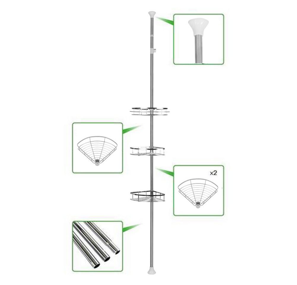 JEOBEST Duschablage Duschregal Edelstahl, Duschregal Teleskop Duschregal, Eckregal Bad, Höhenverstellbar 110-280cm – Bild 3 von 5