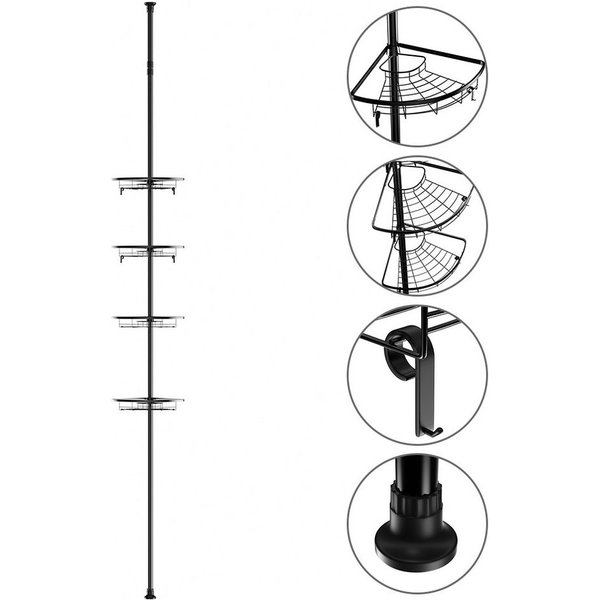 JEOBEST Duschablage Teleskop Duschregal Eckregal, Edelstahl rostfrei mit 4 Ablagen, Höhenverstellbar von 105-300 cm