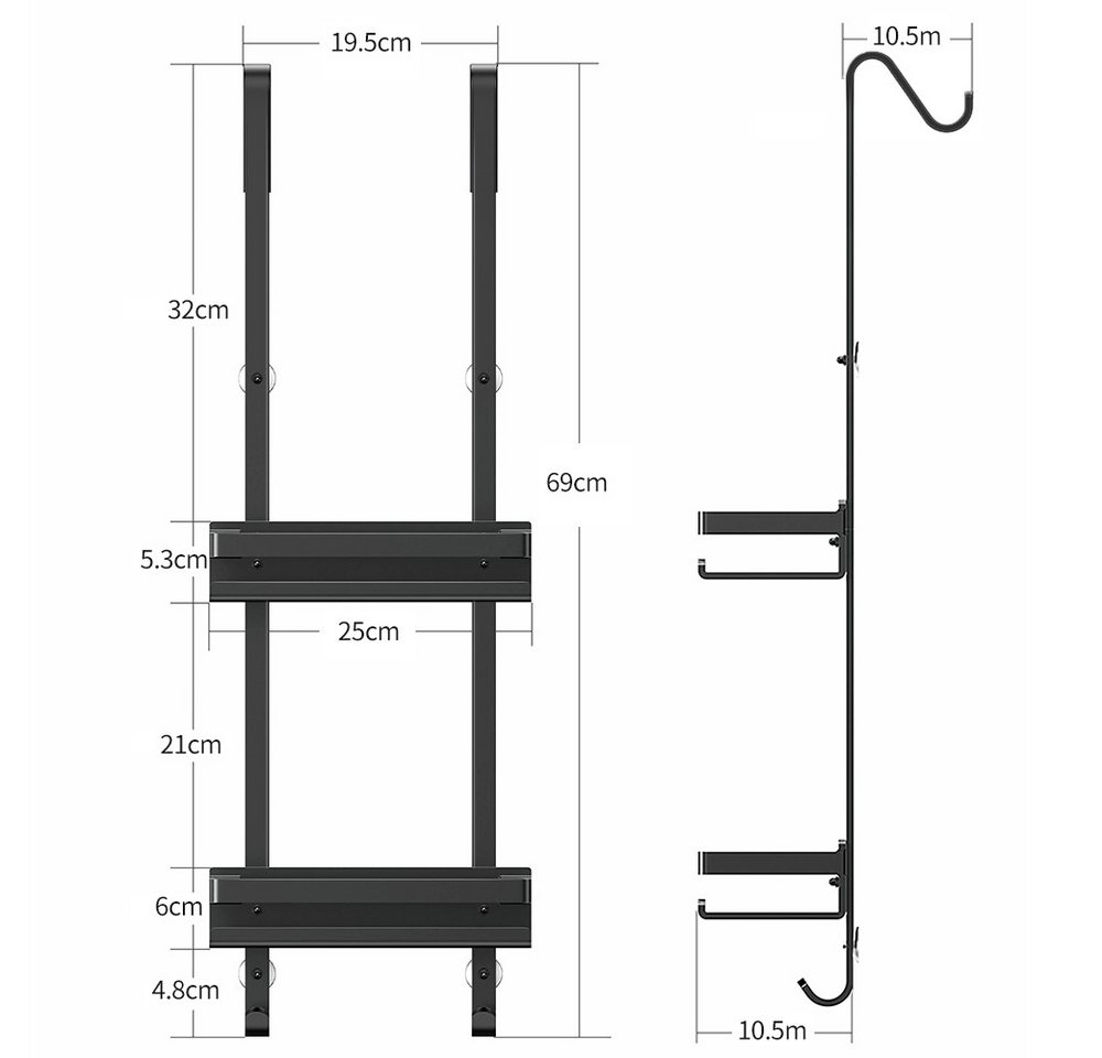 JEOBEST Duschablage Duschablage zum Hängen, Duschkorb zum Hängen inkl.Haken, ohne Bohren, mit 2 Körben, leicht zu reinigen – Bild 3 von 5