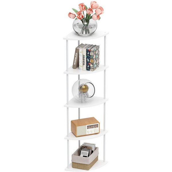 JEOBEST Eckregal Bücherregal mit 5 Ebenen, Aufbewahrungsregal, Pflanzenregal, H: 124cm, Industrial-Design, mit Stahlrahmen