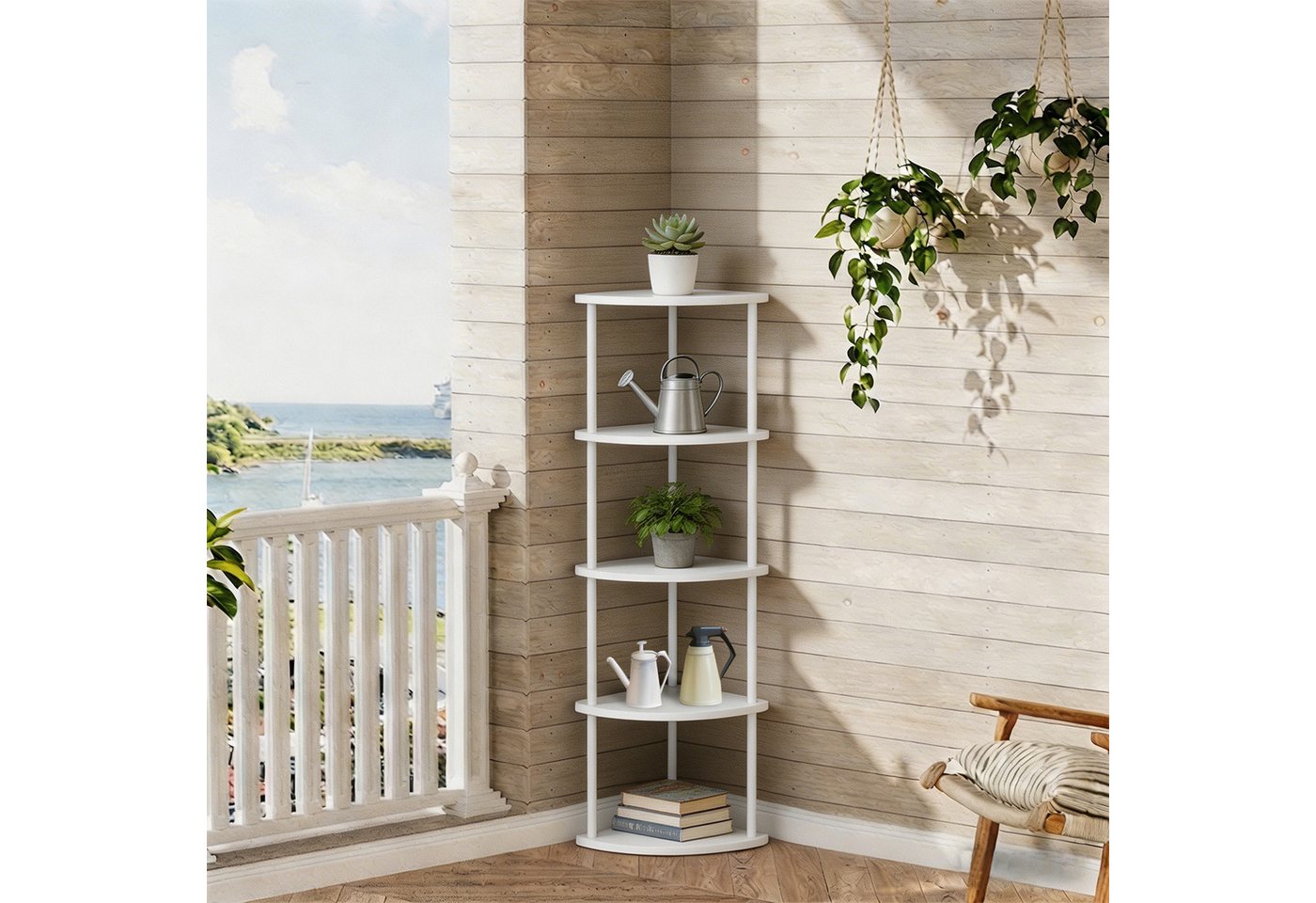 JEOBEST Eckregal Bücherregal mit 5 Ebenen, Aufbewahrungsregal, Pflanzenregal, H: 124cm, Industrial-Design, mit Stahlrahmen – Bild 3 von 5