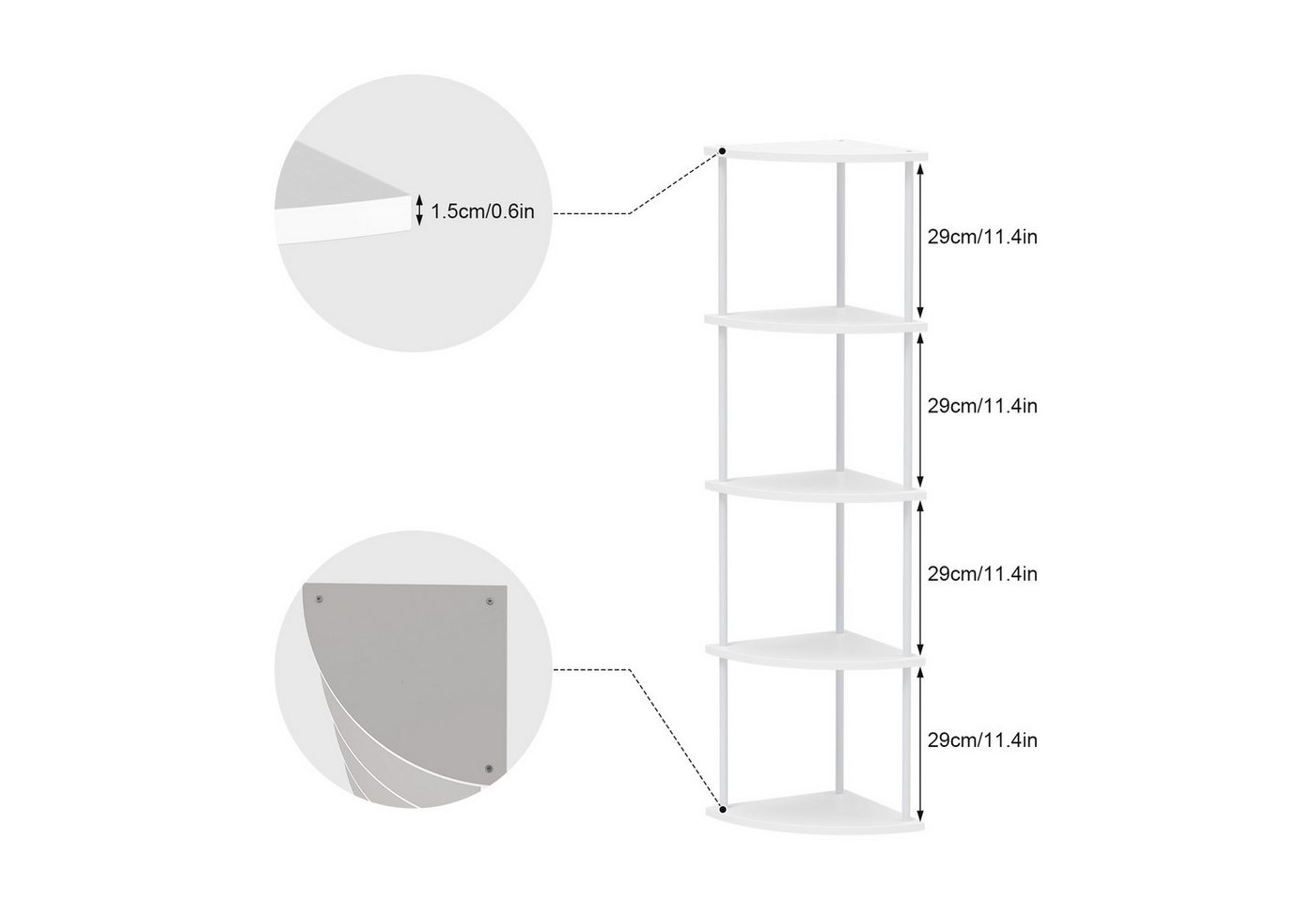 JEOBEST Eckregal Bücherregal mit 5 Ebenen, Aufbewahrungsregal, Pflanzenregal, H: 124cm, Industrial-Design, mit Stahlrahmen – Bild 4 von 5