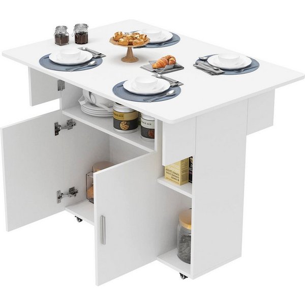 JEOBEST Esstisch Klappbarer Esstisch mit Ablage und Rollen, MDF, (Küchentisch, 1-St., Esstisch für 6 Personen) für Esszimmer und Küche