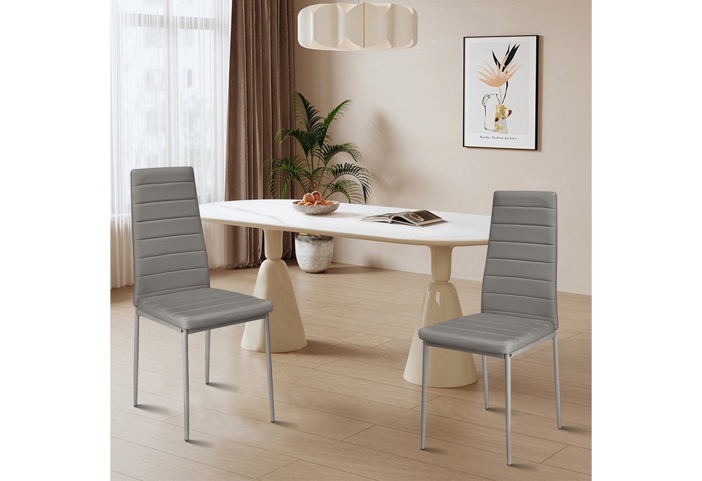 JEOBEST Esszimmerstuhl (2er-Set), Eleganter Stuhl mit hoher Rückenlehne, Kunstleder-Bezug, Polsterstuhl mit Metallbeinen – Bild 2 von 5
