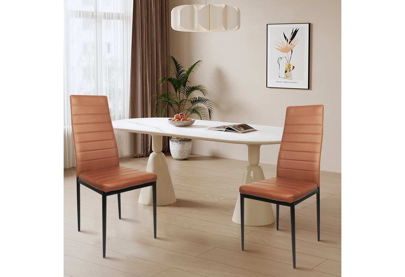 JEOBEST Esszimmerstuhl (2er-Set), Eleganter Stuhl mit hoher Rückenlehne, Kunstleder-Bezug, Polsterstuhl mit Metallbeinen – Bild 2 von 5
