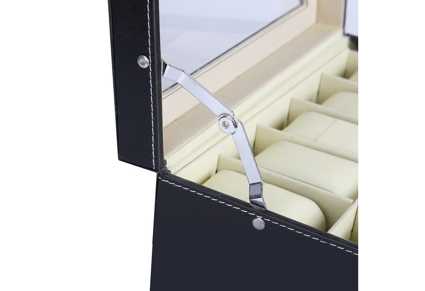 JEOBEST Geschenkbox Uhrenbox mit 20 Fächern, Uhrenkasten mit Glasdeckel, (1 St.,2 Ebenen) abnehmbare Polster, 1 Schublade – Bild 5 von 5
