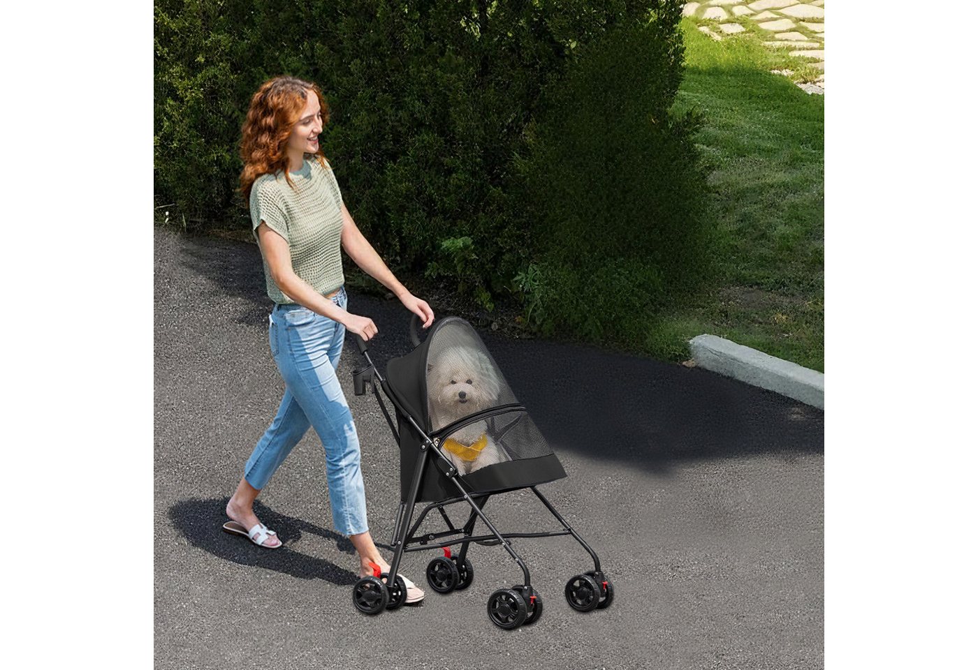 JEOBEST Hundebuggy Pets, Faltbarer Hundewagen, Katzenbuggy für kleine Hunde Katzen, Moskitonetz, Becherhalter – Bild 4 von 4