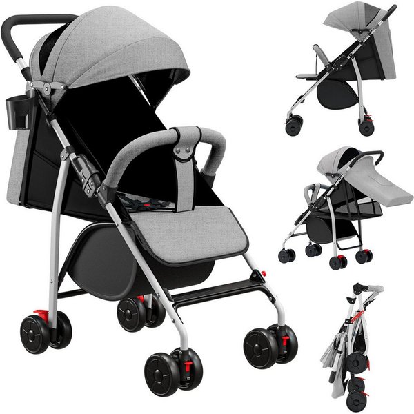 JEOBEST Kinder-Buggy Baby Kinderwagen, 0–3 Jahre, 3 Liegepositionen, flache Liegeposition, Klein Zusammenklappbar, Tasche im Verdeck, XL Korb