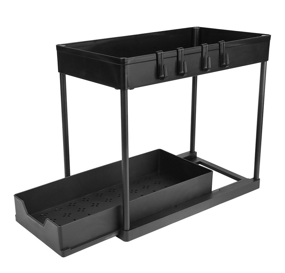 JEOBEST Küchenregal Küchen Organizer, Spülschrank Organizer, Küchen Gewürzregal, 2 Etagen Unter Waschbecken Regal mit 4 Haken &2 Tassen – Bild 3 von 5