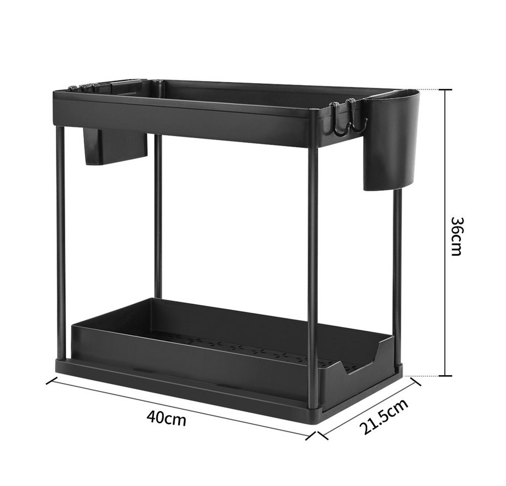 JEOBEST Küchenregal Küchen Organizer, Spülschrank Organizer, Küchen Gewürzregal, 2 Etagen Unter Waschbecken Regal mit 4 Haken &2 Tassen – Bild 4 von 5