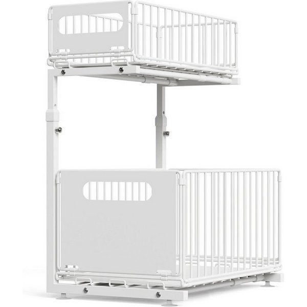 JEOBEST Küchenregal Küchen-Organizer, Unter Waschbecken Regal Metall, Ausziehbar Schublade, 2 Etagen, Höhenverstellbar, Herausziehen Regal Veranstalter