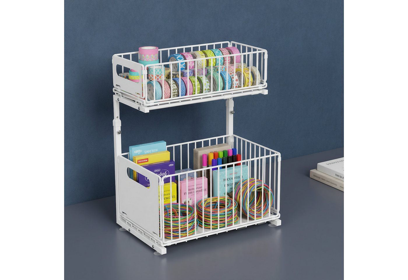 JEOBEST Küchenregal Küchen-Organizer, Unter Waschbecken Regal Metall, Ausziehbar Schublade, 2 Etagen, Höhenverstellbar, Herausziehen Regal Veranstalter – Bild 2 von 5
